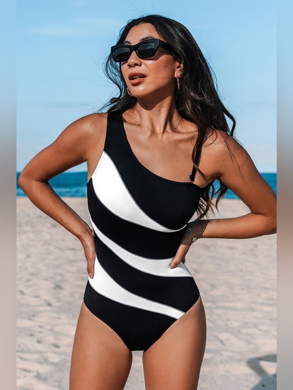 Black & White Asymmetrical Slim & Sculpt One-Piece 💥 BRAND NEW 💥